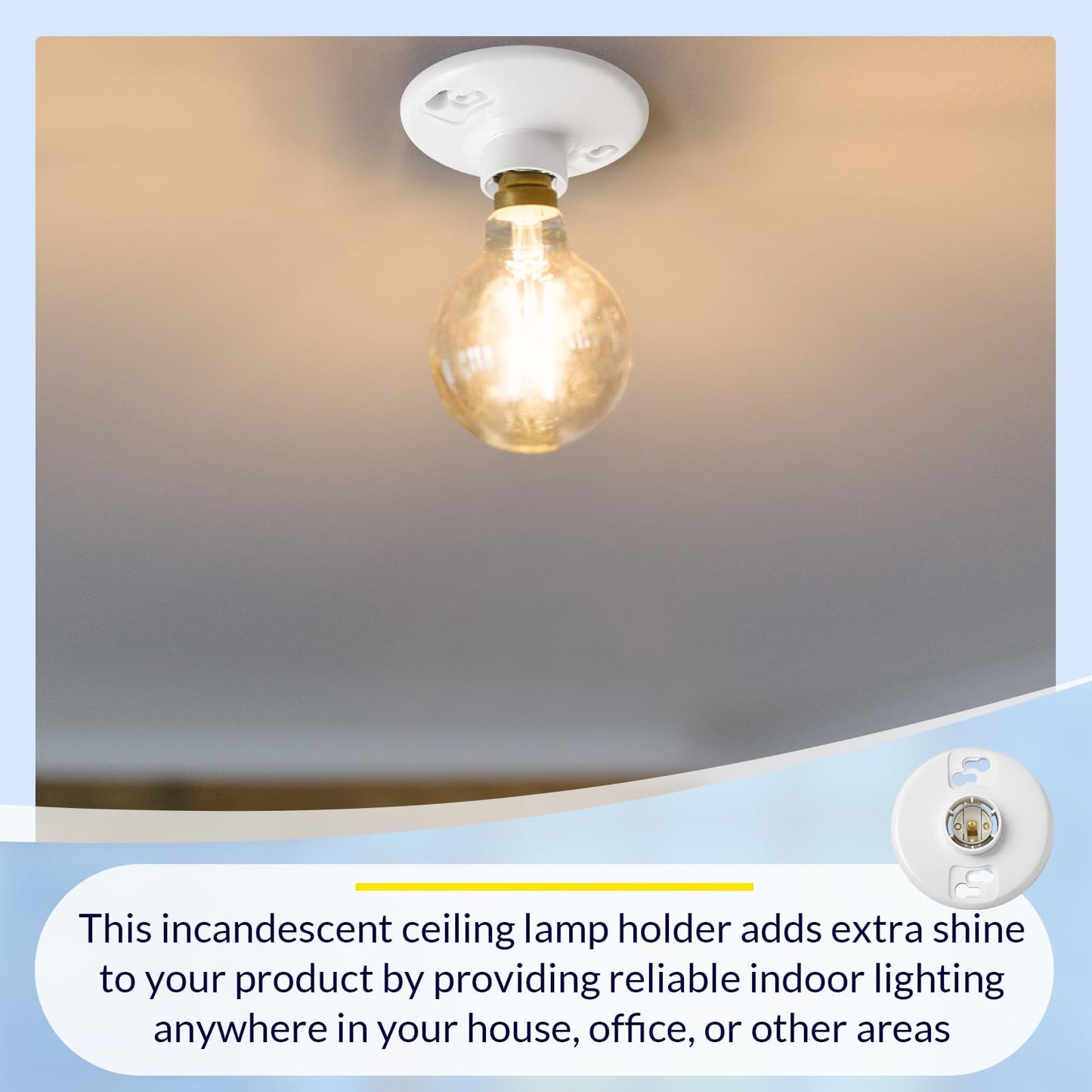 Saysurey 2 Pcs Medium Base E26 Lampholder Ceiling Light Sockets White Phenolic Bulb Socket Incandescent Fluorescent CFL Lamp Holder 660w 250v (Keyless)