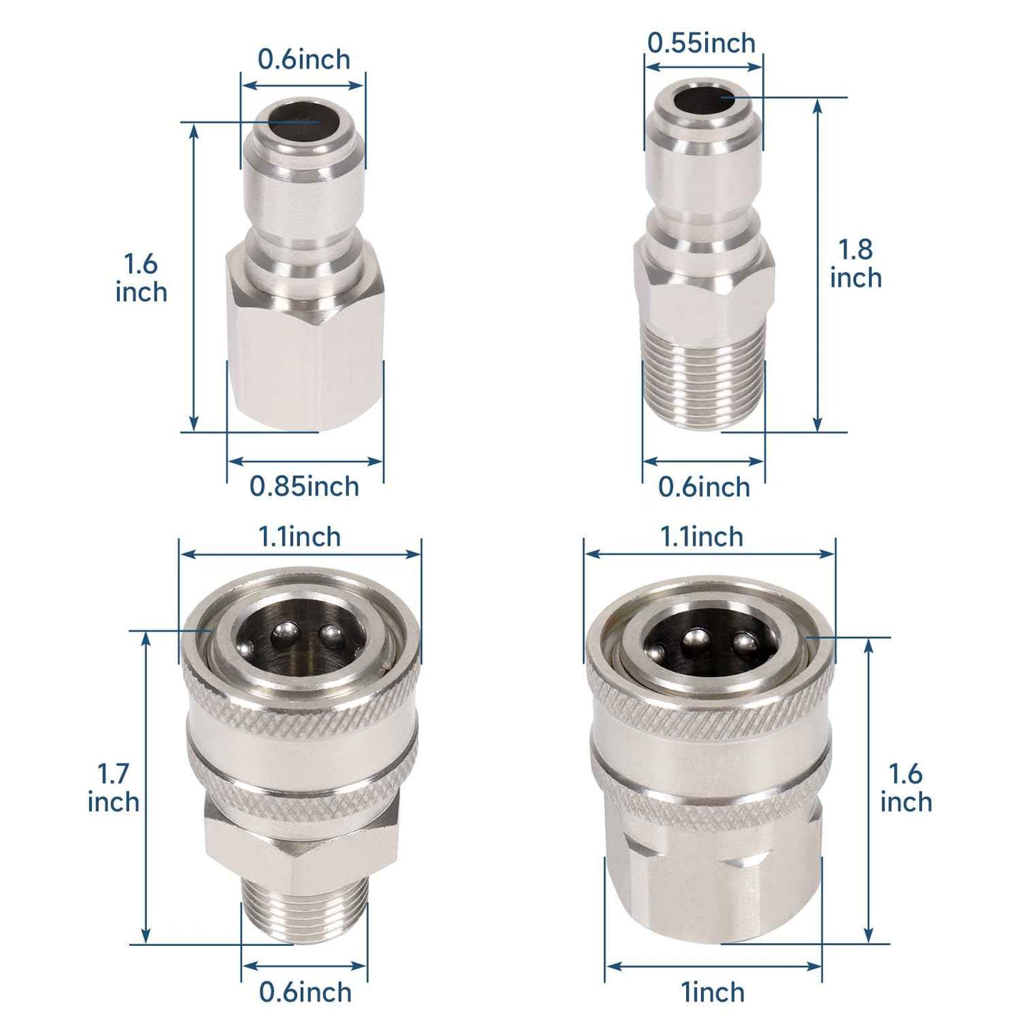 3/8 Inch 3/8'' Pressure Washer Quick Connect Fittings Stainless Steel Adapter Set for NPT Male and Female Thread Kit