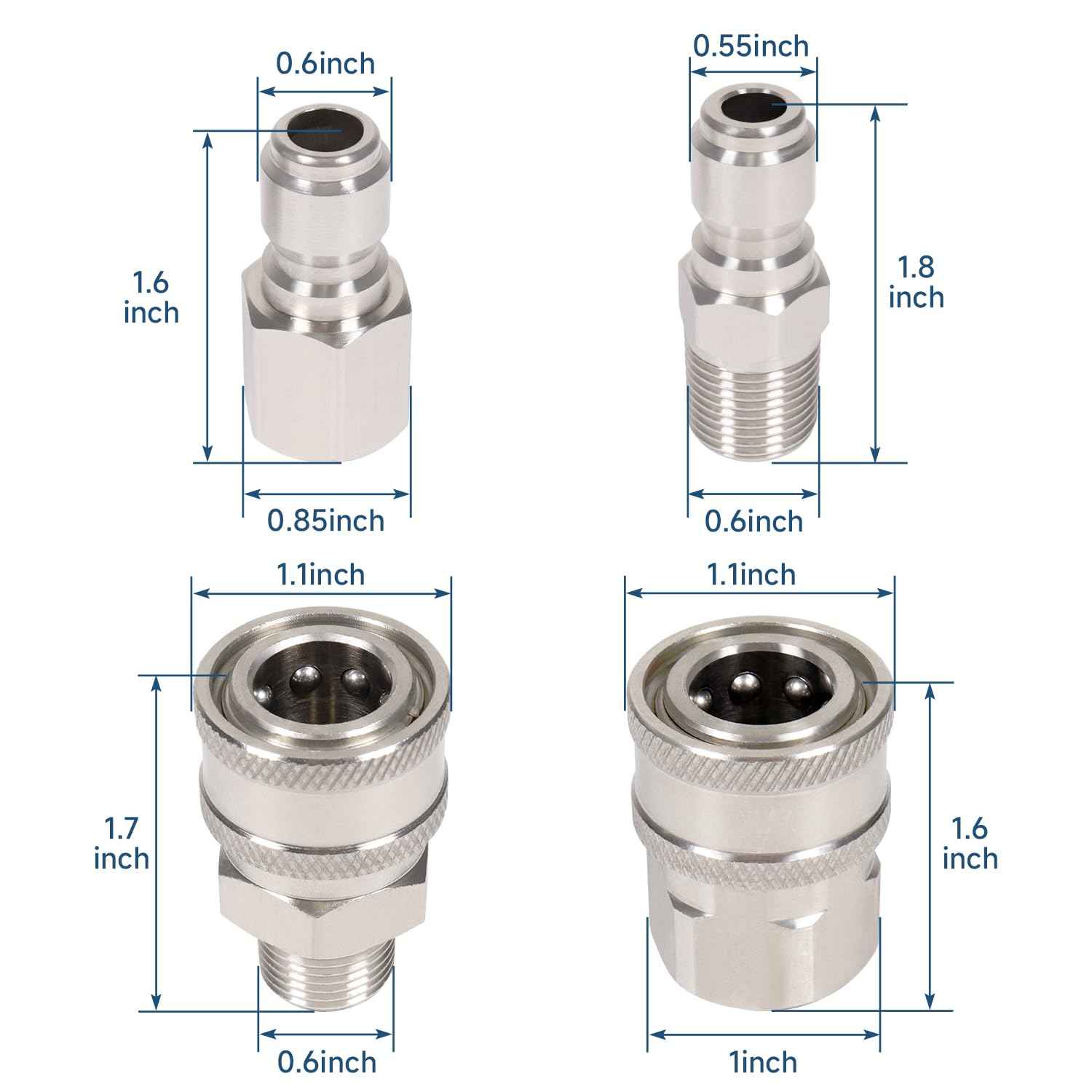3/8 Inch 3/8'' Pressure Washer Quick Connect Fittings Stainless Steel Adapter Set for NPT Male and Female Thread Kit