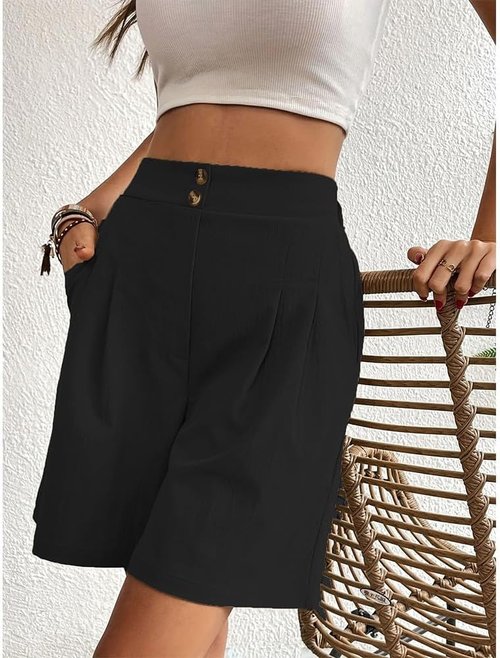 DMOYALA Bermuda Shorts for Women - Knee-Length Cotton Shorts with Pockets | Trendy Summer Style