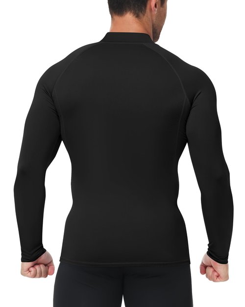 Runhit Black Compression Shirt Men Long Sleeve Turtleneck Workout Tops Athletic Sports Undershirts for Football Running