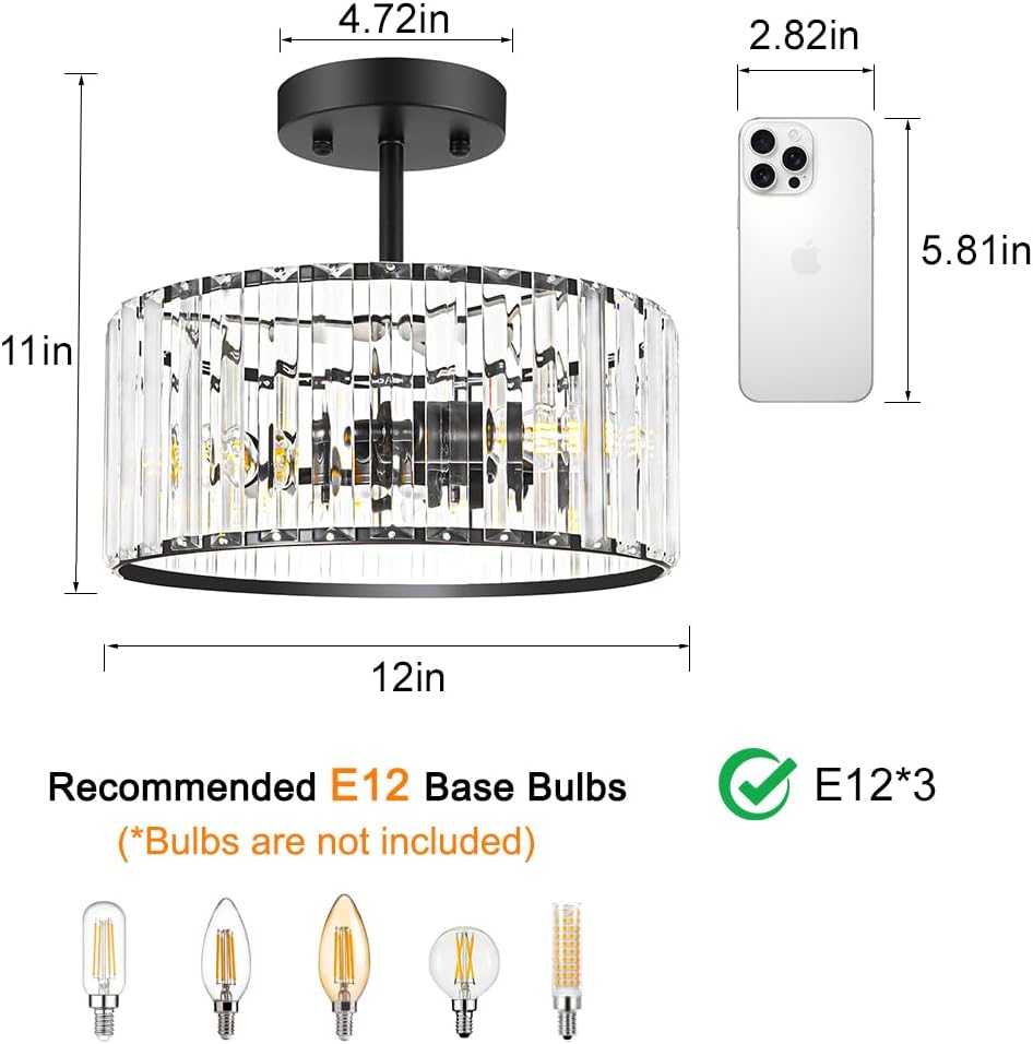 Modern Gold Crystal Ceiling Light Fixture - 11-Inch Semi Flush Mount Chandelier for Kitchen & Entryway
