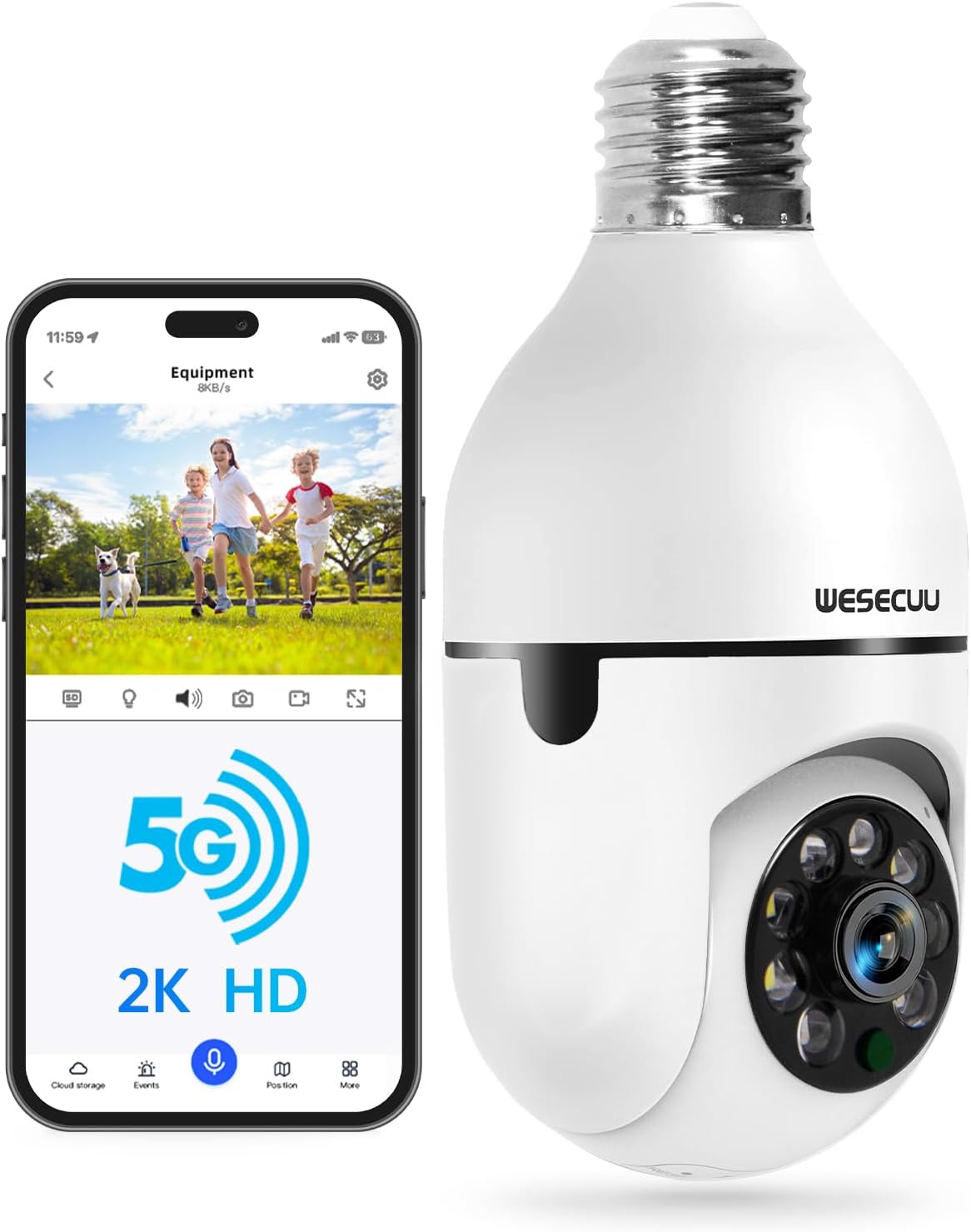 2K WiFi Light Bulb Security Camera – Wireless Outdoor, Motion Detection, Two-Way Talk, Color Night Vision, Alexa Compatible