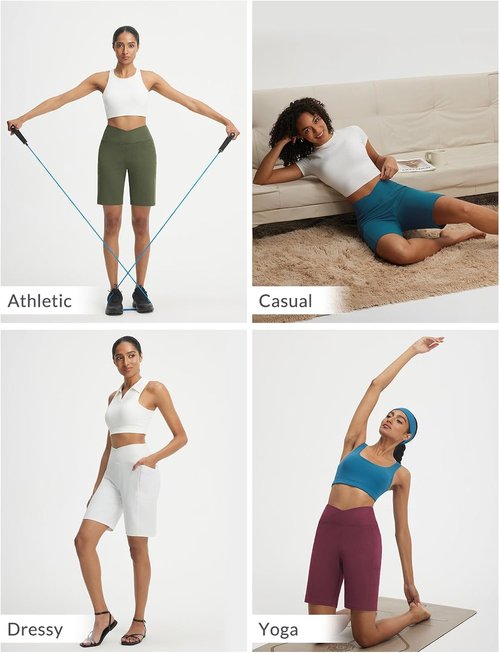 BALEAF Women's Bermuda Long Shorts with Pockets 9" Above Knee Length High Waisted Stretch Walking Athletic Dressy Casual