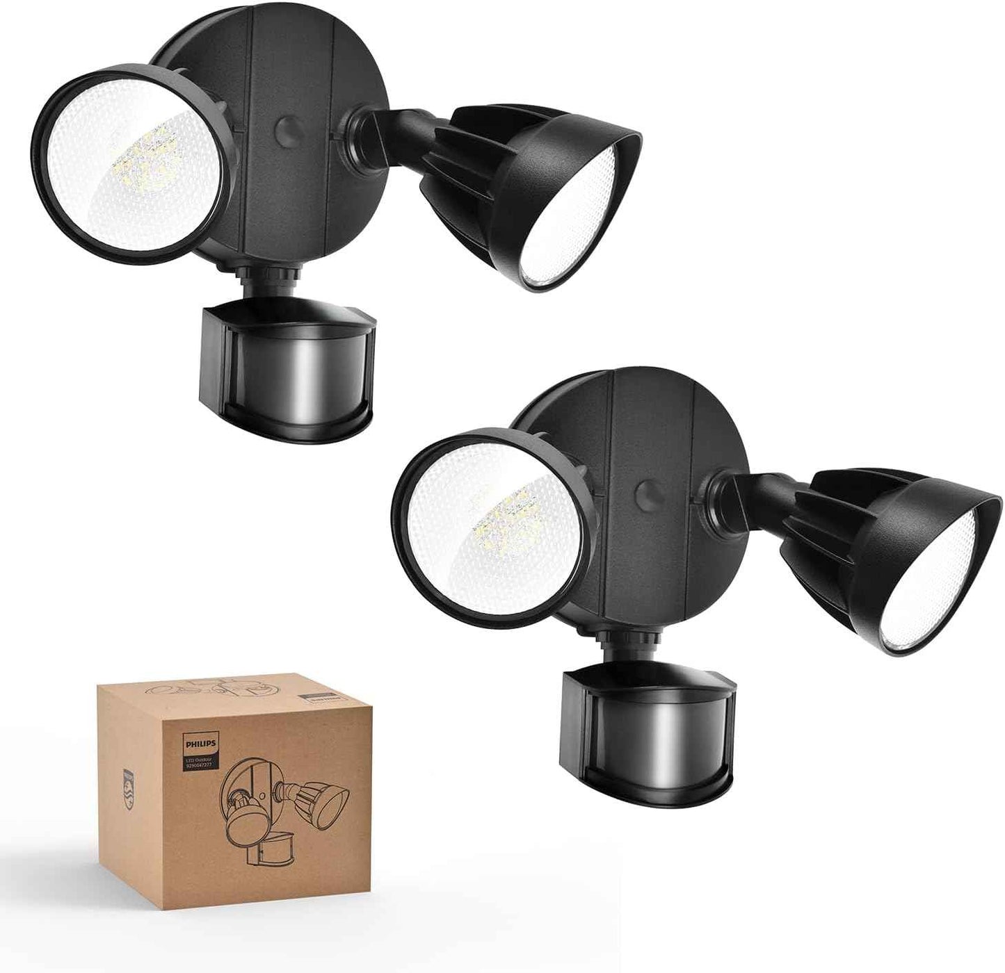 Philips 44W LED Outdoor Security Light with PIR Motion Sensor - 4200 lm, 5000K, Waterproof, Dusk to Dawn, Dual Heads