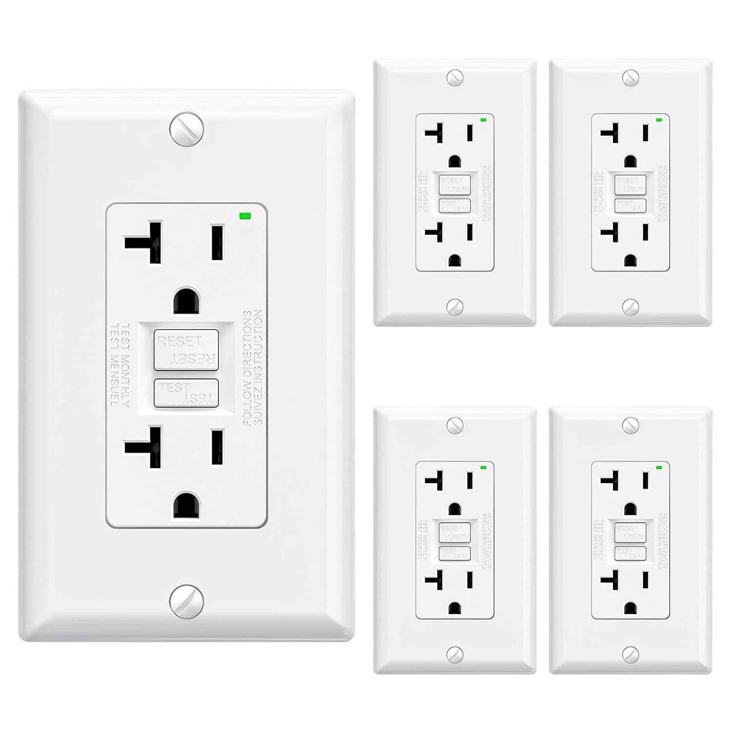 GFCI Outlet 15 Amp - Self-Test Electrical Receptacle with LED Indicator, 10 Pack