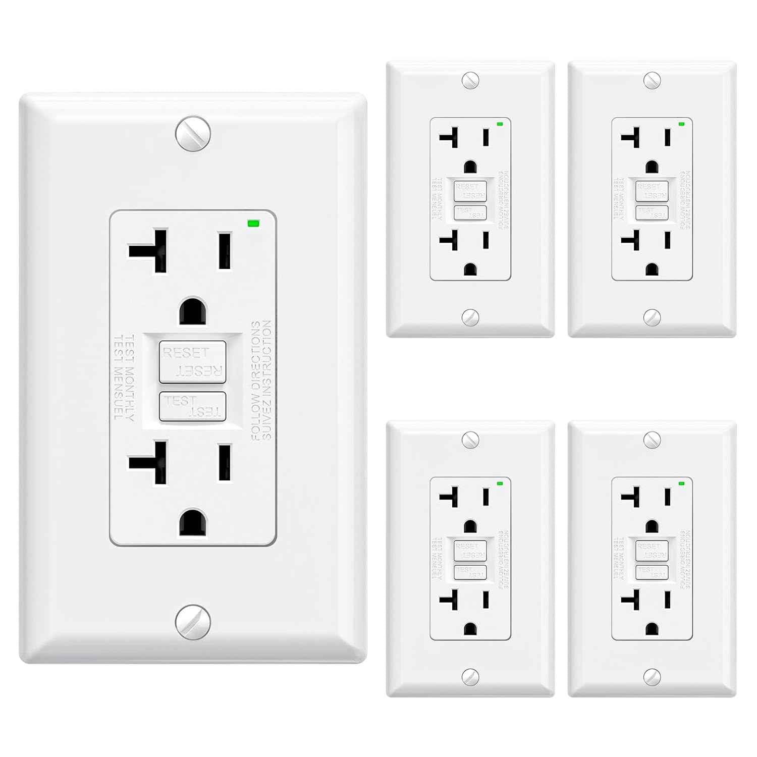 GFCI Outlet 15 Amp - Self-Test Electrical Receptacle with LED Indicator, 10 Pack