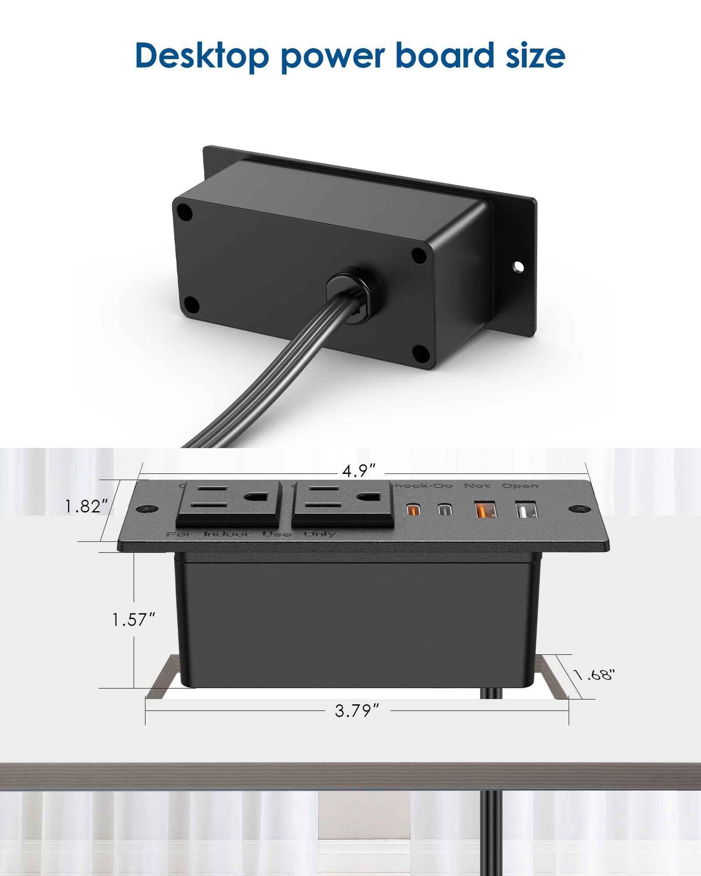 Recessed Power Strip 30W USB C,Furniture Flush Mount Desk Outlet,2 Outlets 4 USB Ports,Recessed Outlet for Side Table/Sofa Table,Ultra Thin Flat Plug Power Strip,3FT Cord (Black)