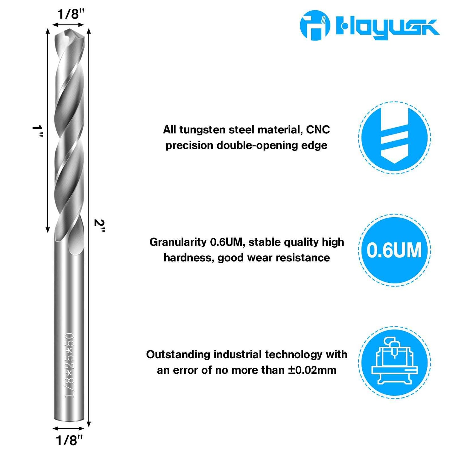 1/8" Drill Bits Solid Carbide Drill Bits, Tungsten Carbide Drill Bit Set, Metal Drill Bit Set for Stainless Steel Hardened Steel Cast Iron Alloy Copper, 2-Pieces