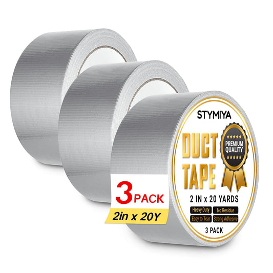 Silver Duct Tape Heavy Duty: 3 Rolls 2''x20yd Wide Waterproof Outdoor Duck Furniture Repair Tape Bulk - Strong Adhesive Weather UV Resistant No-Residue Masking Tapes Patterns Variety Pack (Siliver)