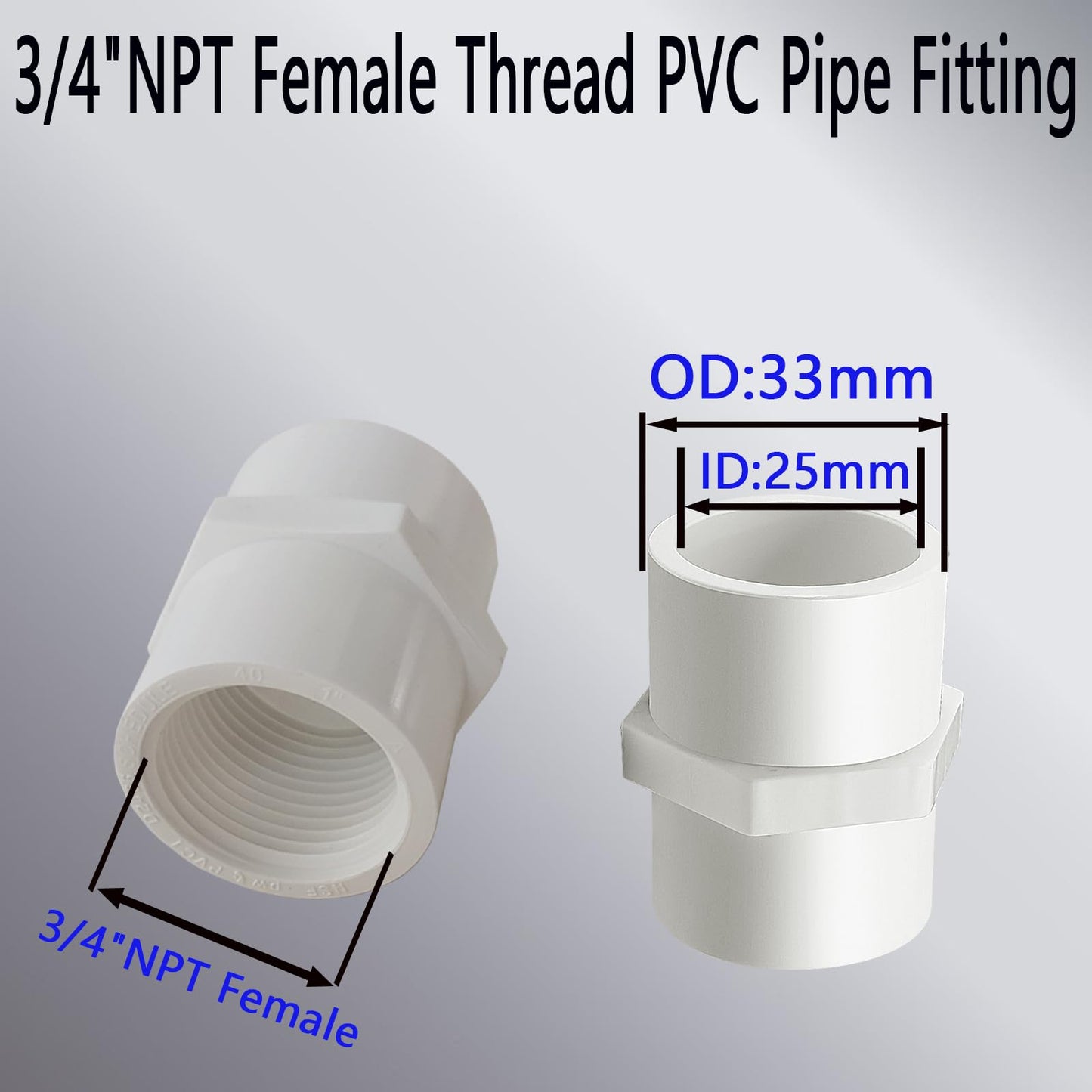 HFVSLFA 10Pcs 3/4 inch PVC Pipe Coupling, NPT Female Thread, Sch40 PVC Slip Socket Connector, Ideal for Plumbing, Irrigation & DIY Projects