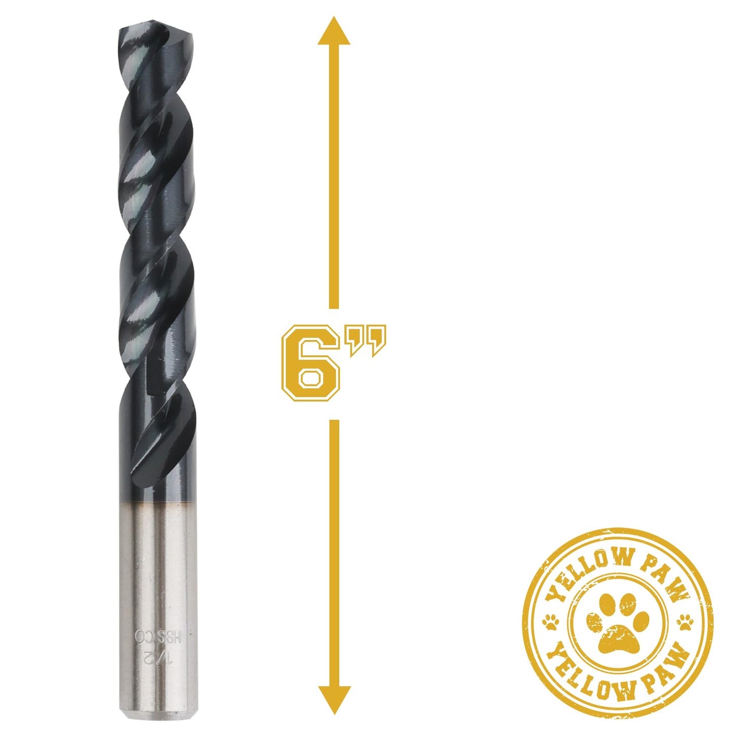Yellow Paw 1/2 Inch Drill Bit for Metal - Industrial Grade M35 Cobalt with TiAIN Coating - 1/2" Diameter & 6" Length - 4" Working Length - 135 Degree Split Point