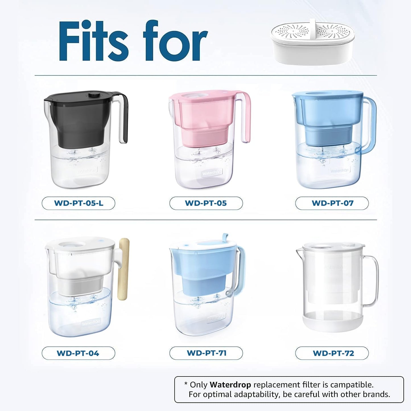 Waterdrop WD-PF-01A Plus Replacement Filters - 4-Pack for Pitcher, Reduces PFAS & Chlorine, Lasts 3 Months
