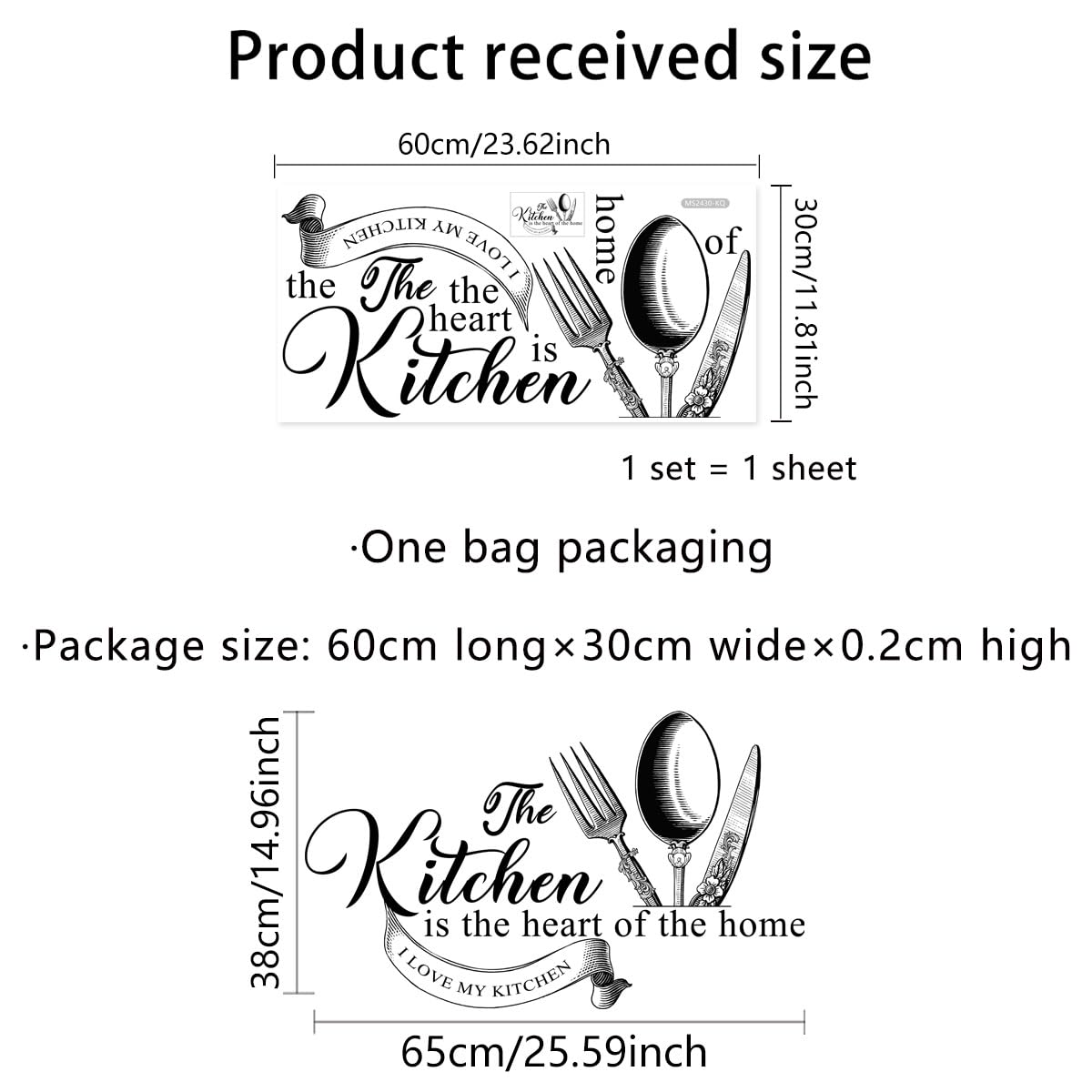 Runtoo Kitchen is The Heart of The Home Wall Sticker Fork and Knife Black Lettering Quotes Saying Wall Decals Kitchen Dining Room Restaurant Wall Decor