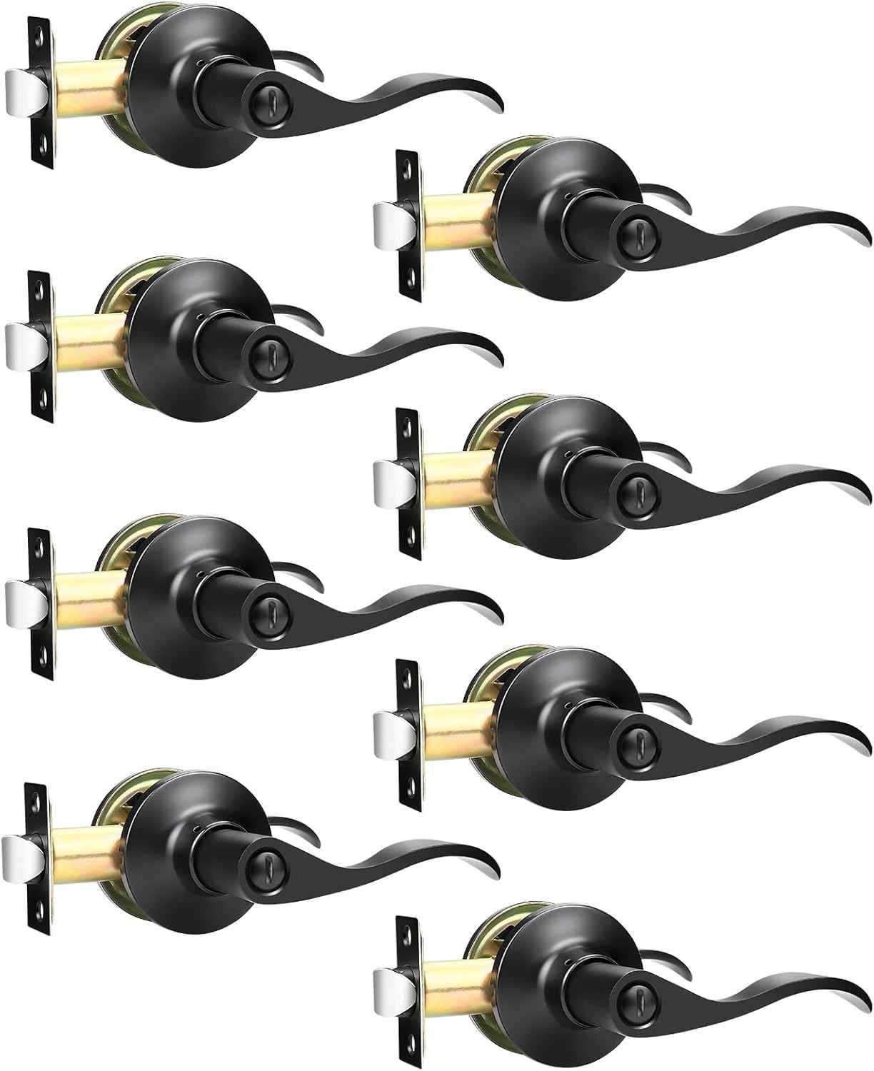 Black Privacy Door Levers - 6 Pack Keyless Modern Wave Handles for Bedrooms