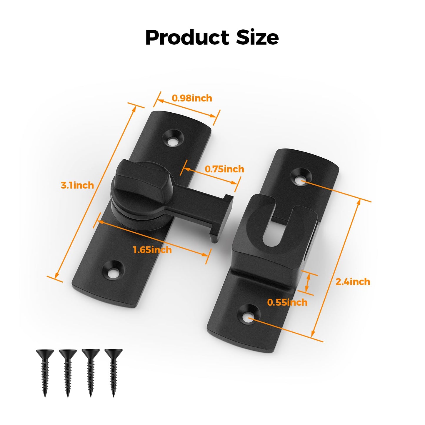 2 Pcs Degree Barn Door Latch, 180/90 Sliding Barn Door Lock,Sliding Gate Latch Lock for Cabinets, Barn Door, Bathroom, Gardenr Doors (Black)