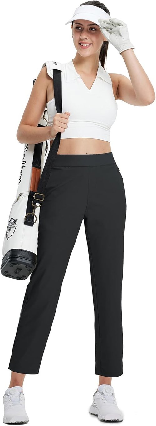 M MAELREG Women's Golf Pants - Lightweight 7/8 Ankle Sweatpants with Zip Pockets for Athletic Travel & Lounge