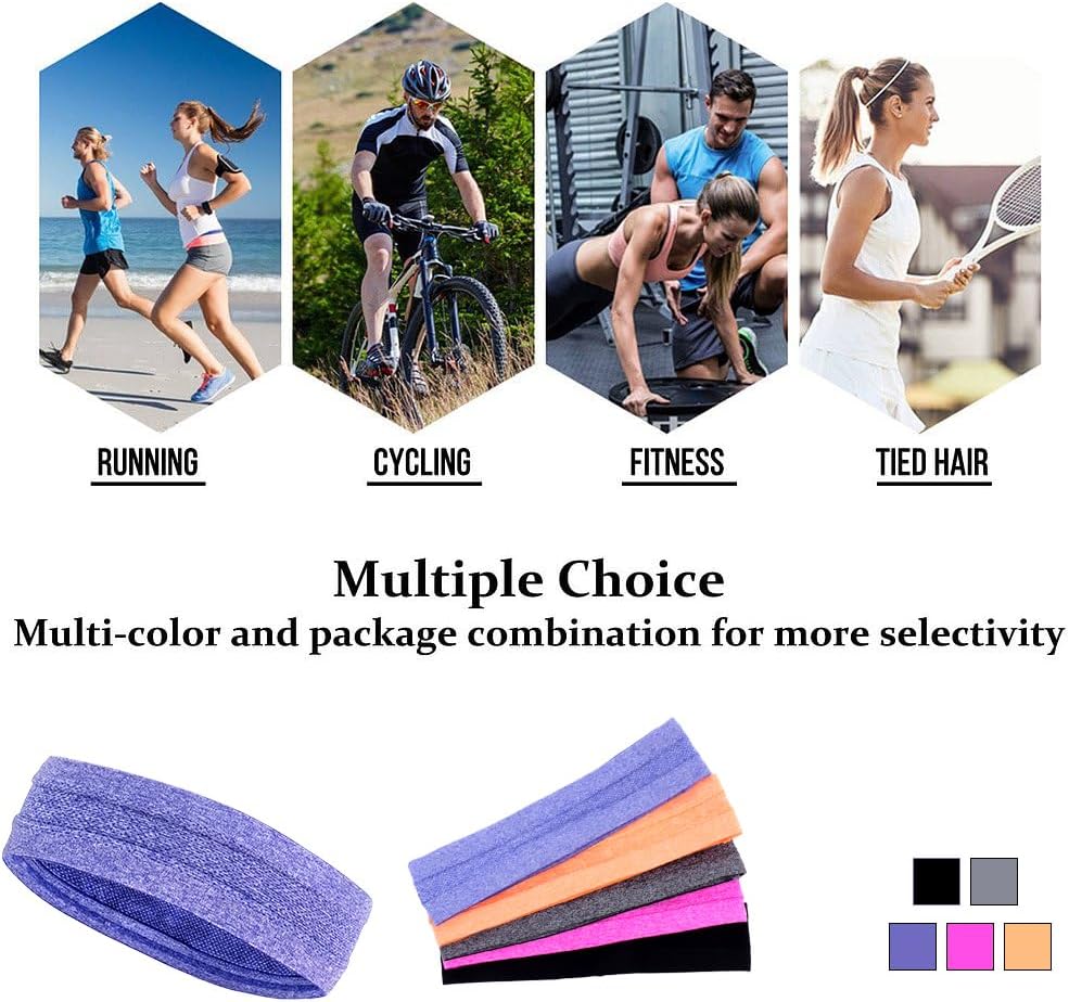 Skiennix Sport Headbands - Non-Slip Silicone Fitness Headbands for Men & Women | 5-Pack Set