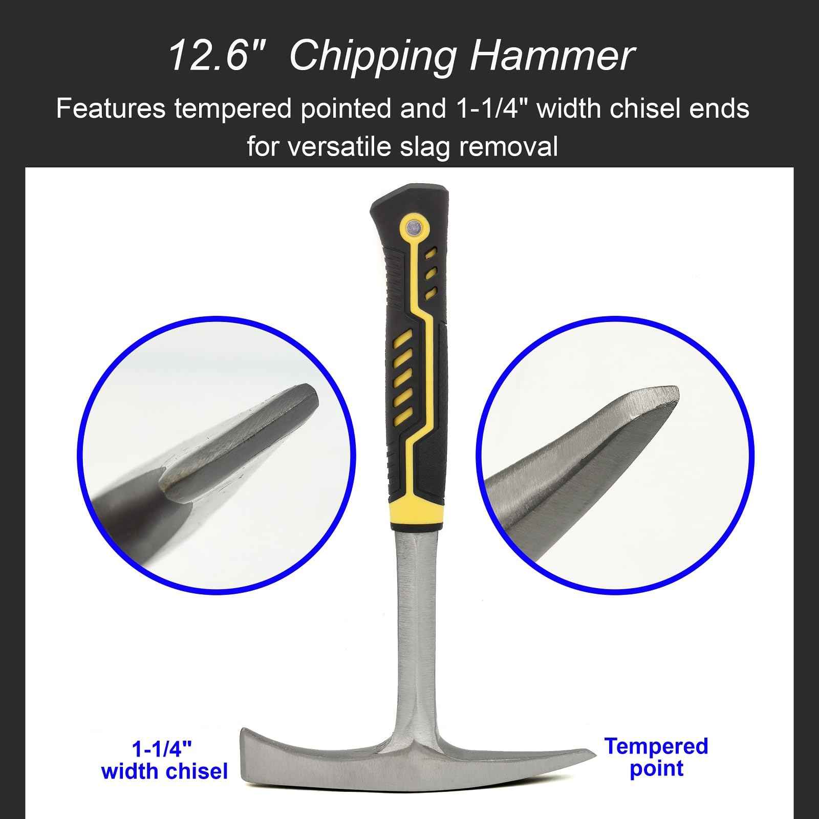 JOYFUL&HOPEFUL Chipping Hammer,Professional Slag Removal Hammer,Forged Steel,12.6",Efficiently Removes Welding Slag and Spatter,Chipping Hammer and Wire Brush Set