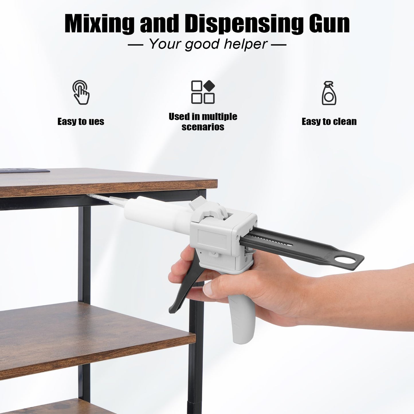 Zihvfzu Dispensing Gun Kit, 50ml 1:1/1:2 Ratio Manual Epoxy Mixing Dispensing AB Gun, Used For Extruding two-component Adhesive with a Specification of 50ml, Static Mixer Nozzles Included
