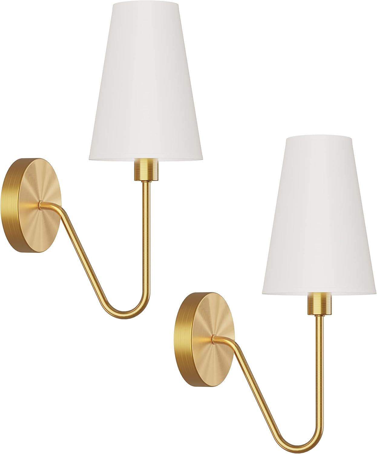 Gold Wall Sconce Lighting Fixture - Set of 2 Classic E12 Hardwired Lamps with Cream Shades
