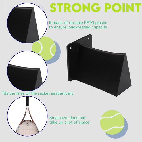 Wall Mount Tennis Racket Holder, 2PCS Storage Hooks for Rackets Stylish Appearance – Universal Wall Mounted Display Stand for Garage, Bedroom, Gym, Home – Tennis Gift Idea