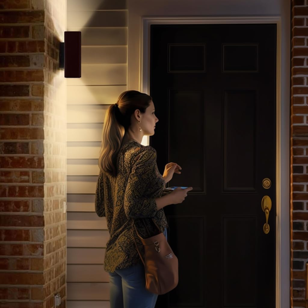 Modern Outdoor Wall Lights - Dusk to Dawn Square Matte Black Sconce with Bulbs, Aluminum Anti-Rust Up & Down Lighting for Porch & Garage