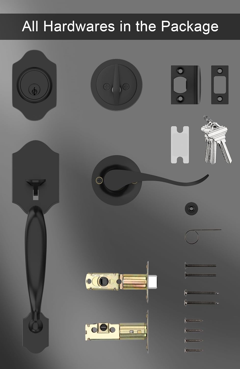 Gold Front Door Handle & Deadbolt Set - Reversible Lever Lock Hardware