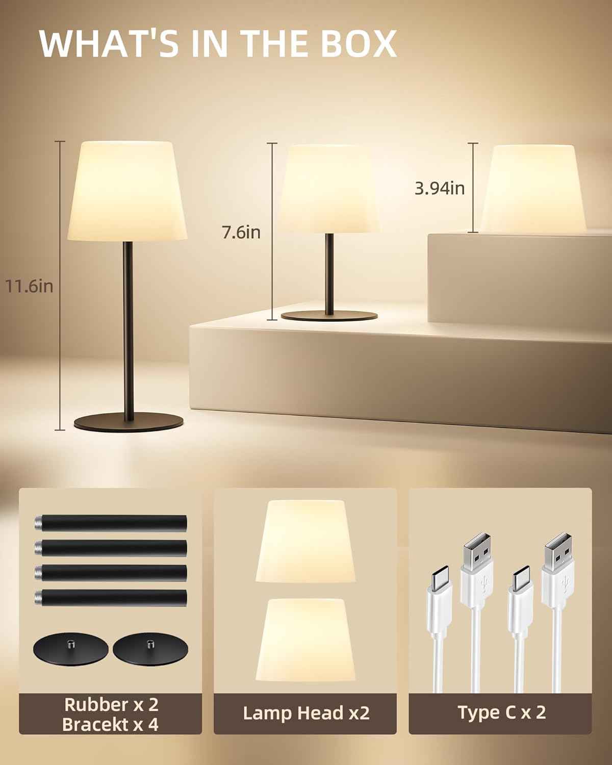 EZVALO Waterproof Cordless Table Lamp - Dimmable LED Night Light for Outdoor & Indoor Use