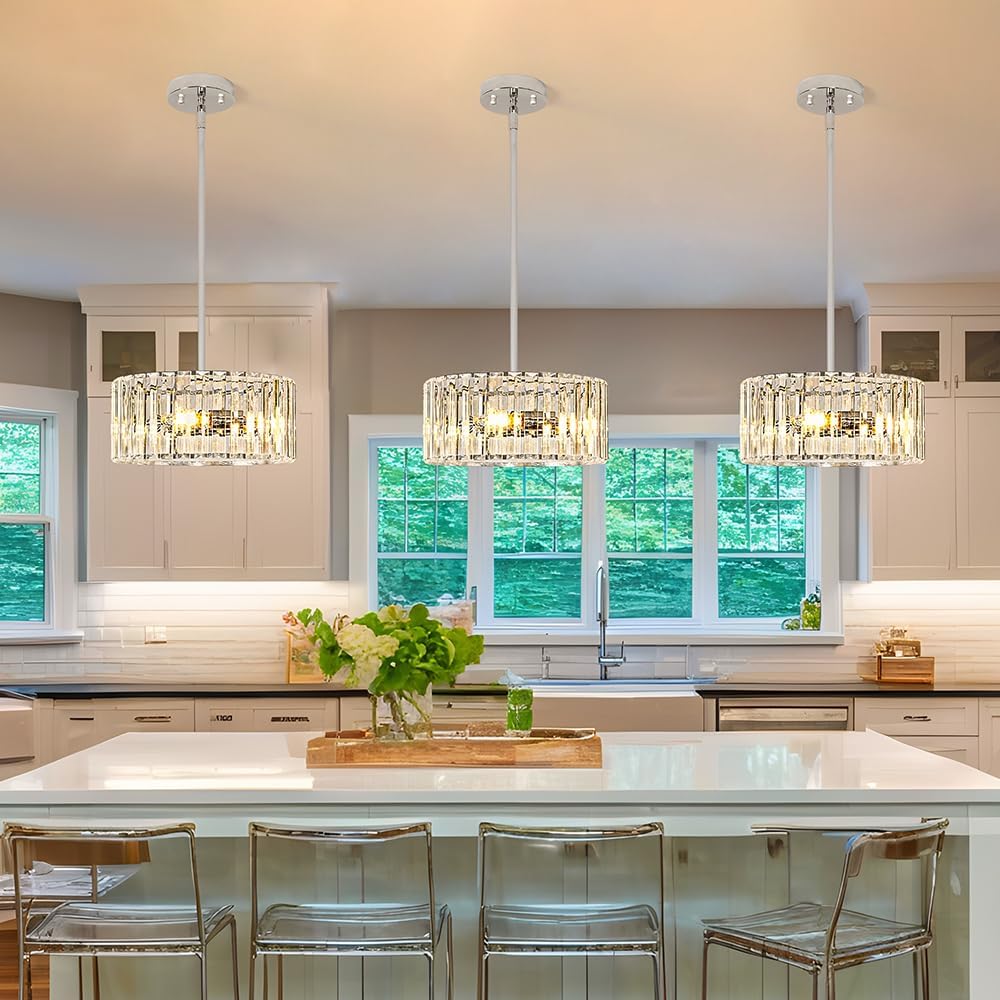 Modern Gold Crystal Ceiling Light Fixture - 11-Inch Semi Flush Mount Chandelier for Kitchen & Entryway