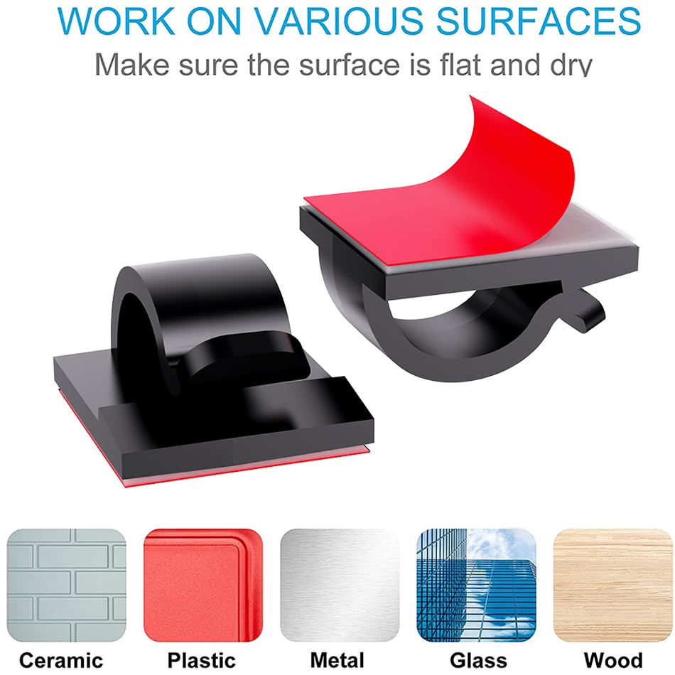 ITUGOU 100 PCS Cable Clips Cord Organizer (Small, Medium,Large),Wire Holder for Cable Management, Outdoor Light Clips Light Hooks for LED String,Car Dash Cam, Extension Cord (Clear)