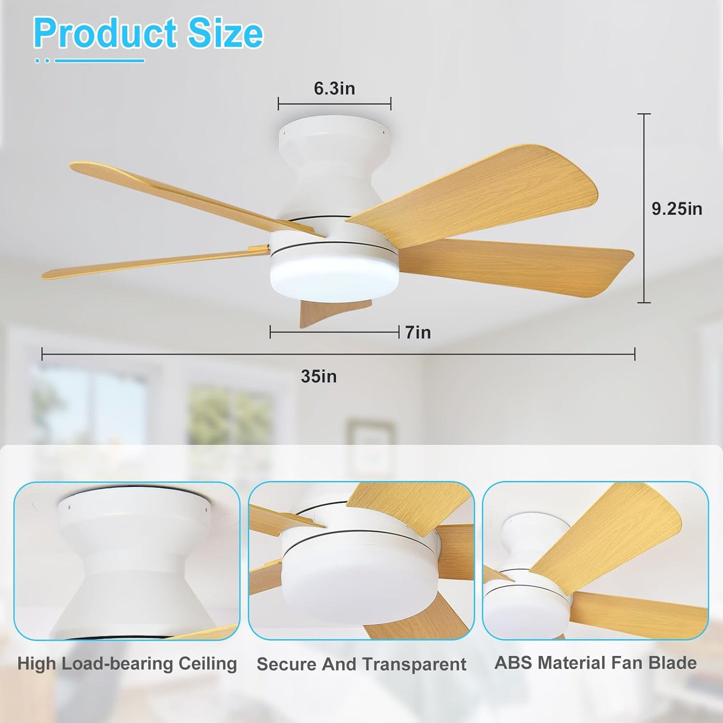 42-Inch Modern Black Ceiling Fan with Light & Remote - Dimmable Low Profile, 5 Reversible Walnut Blades, 6 Speeds for Indoor/Outdoor Use
