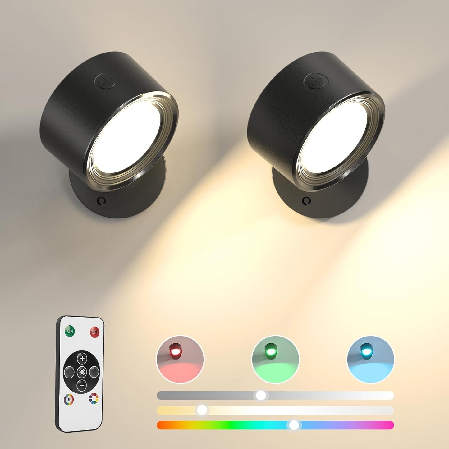 Rechargeable LED Wall Mounted Lights - 3 Pack with Remote, Dimmable & 360° Rotation for Bedroom
