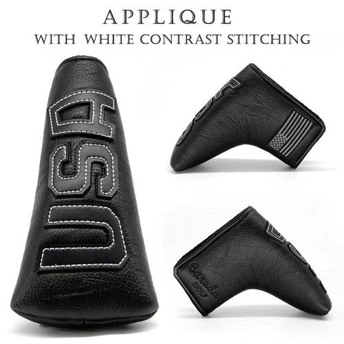 Barudan Golf Black Putter Headcover Covers Cover Putters Magnetic USA Flag Blade Putter Headcovers with Magnet (Black-White Stitching-Upgrade)