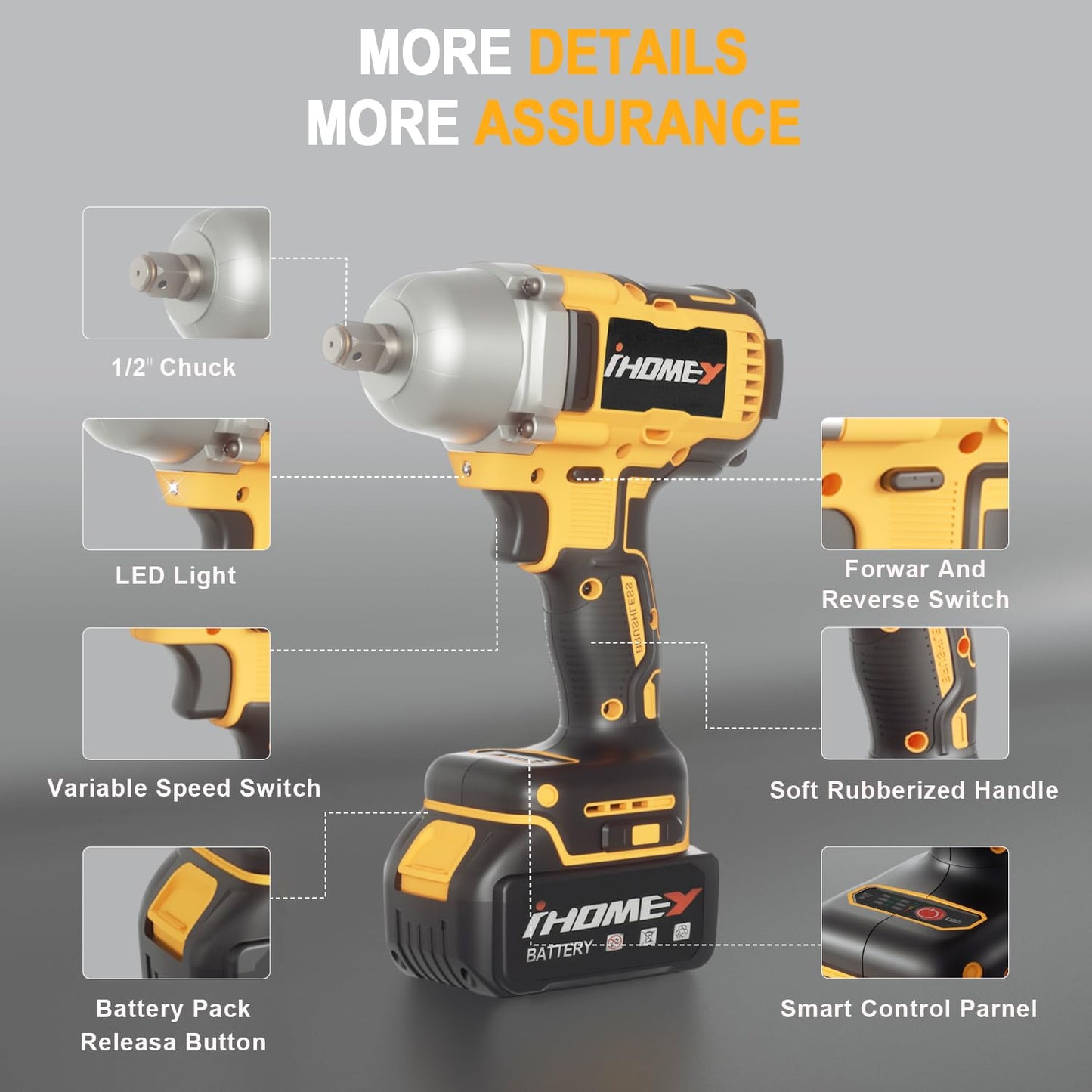 Cordless impact Wrenches - 590Ft-lbs (800N.m) Brushless 1/2 inch Impact Wrench, 3300RPM High Torque Impact Gun, 2 Battery, Charger & 5 Sockets, Power Impact Wrench for Car Home