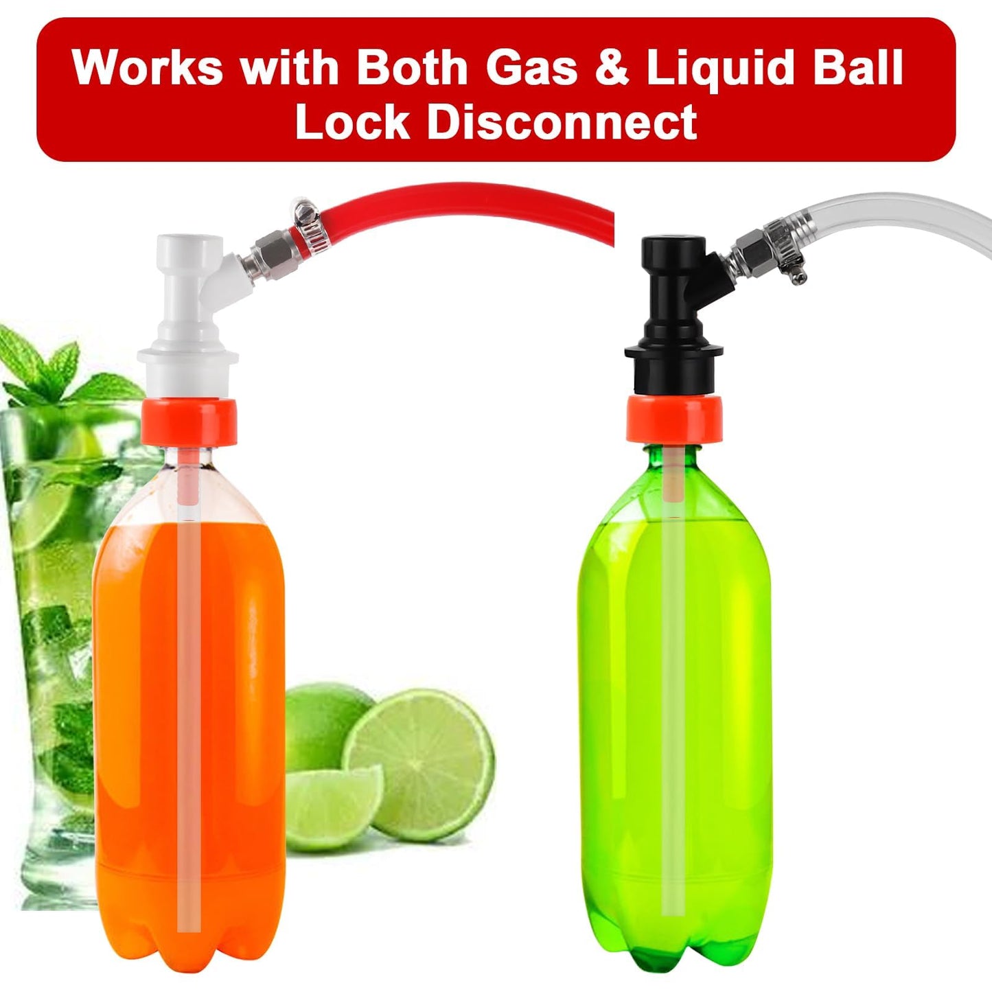 Dbgogo Carbonation Cap, 3 Pack Plastic Carbonator Cap 5/16” Barb Ball Lock Counter Pressure Bottle Filling Cap Forced Carbonation PET Bottle Filling CO2 Coupling Cap for Soda Beer with Extra 9 O-Rings