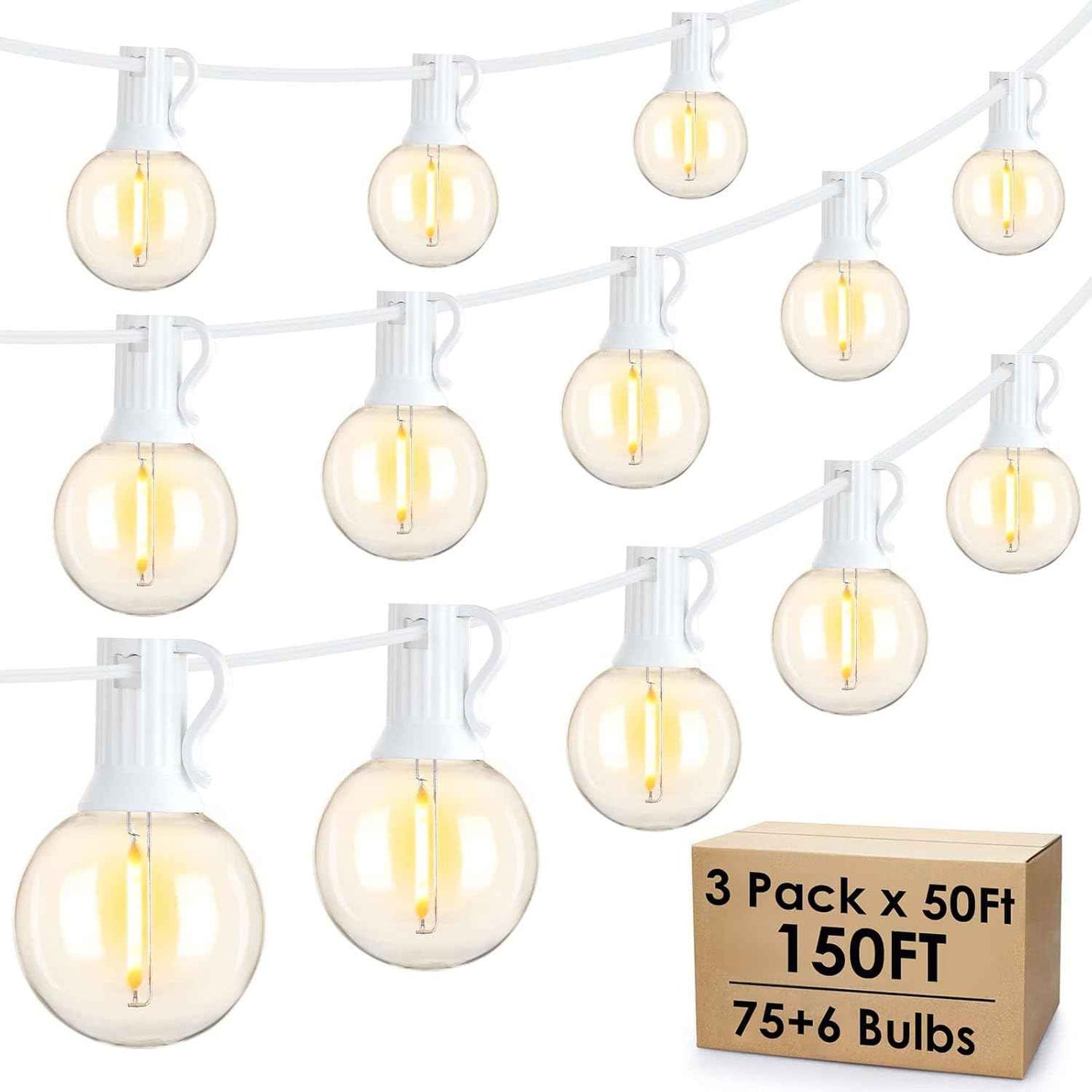 Outdoor String Lights 100FT - G40 Globe Patio Lights with 54 Waterproof LED Bulbs - Black Wire