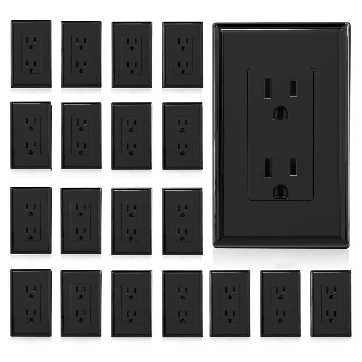 15A Matte Black Electrical Outlet Receptacle - 20 Pack, NEMA 5-15R, UL Listed