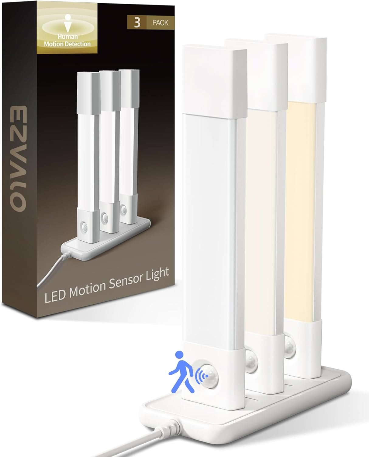 Rechargeable LED Under Cabinet Lighting - 6 Pack Motion Sensor Lights with Charging Station, 3 Color Dimmable for Kitchen & Stair