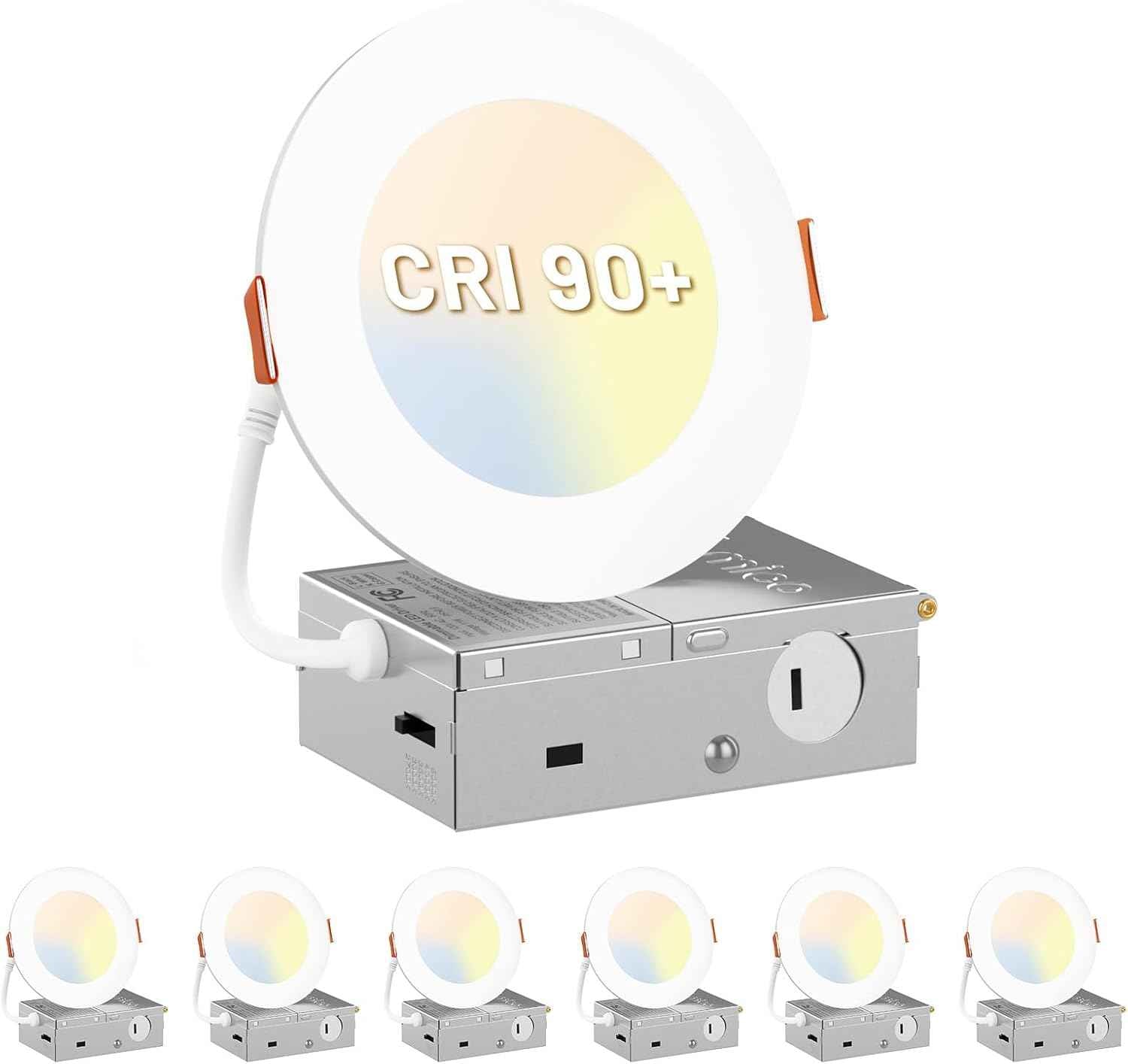Ultra-Thin 6-Pack 6-Inch LED Recessed Ceiling Lights - Dimmable 5CCT 1100LM Wafer Downlights
