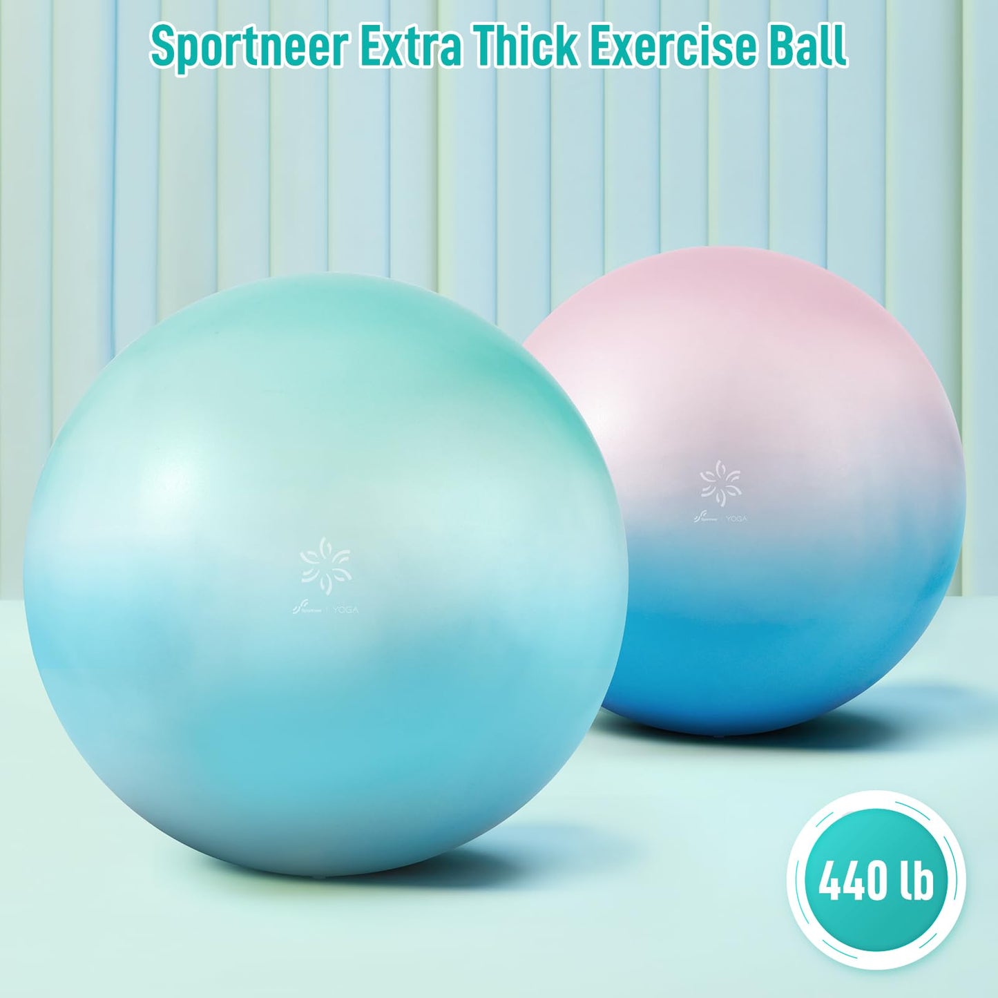 Sportneer Extra Thick Exercise Ball - 25.6''Yoga Ball with Quick Pump - Anti-Burst and Slip Resistant Fitness Ball Chair for Pregnancy and Physical Therapy (Pink Blue)