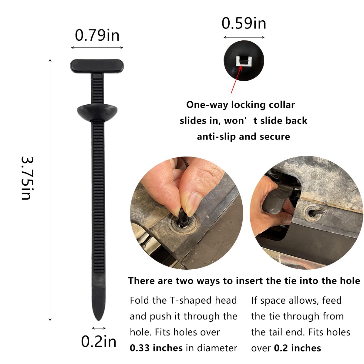 PAUTRIC 150Pcs Nylon Universal Cable Tie Buckle for Car, Automotive Zipper Clips, Plastic Rivet Grip Zip Ties, Snap-Fit Bumper Retainer Fender Liner Door Panel Fastener