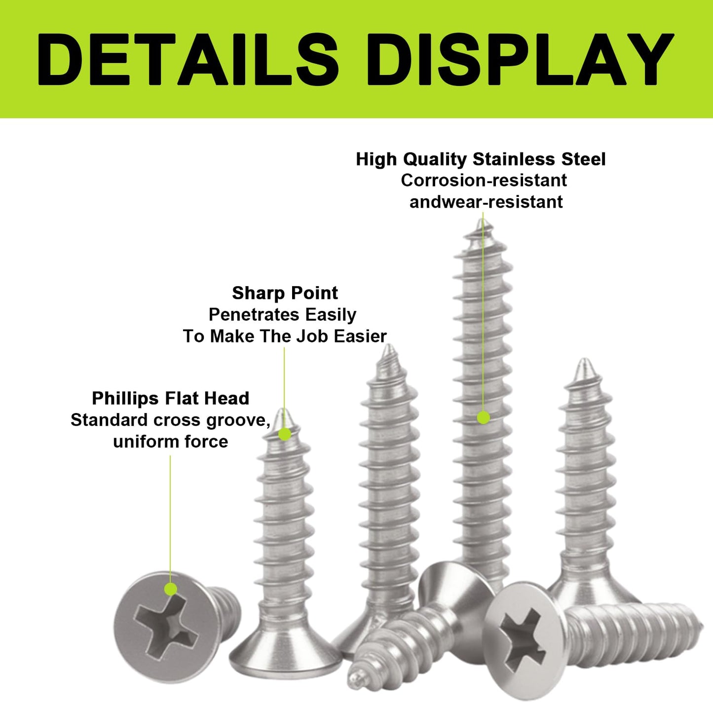 #4 Flat Head Small Wood Screws Assortment kit, 420Pcs, Phillips Short Screw, 304 Stainless Steel, Cabinet Hinge Mounting, Electronics DIY Micro Screws Fasteners Set, Contains 20pcs M6 Screw Anchors