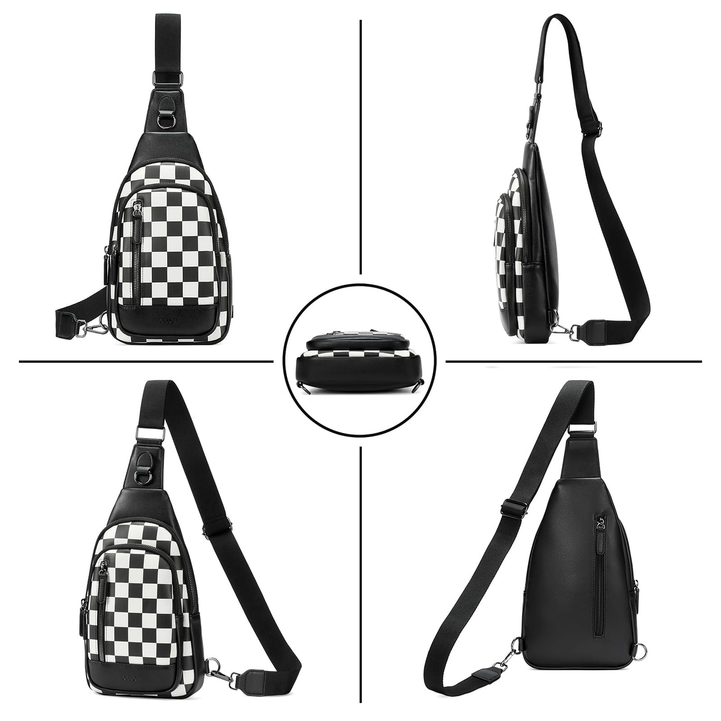 CLUCI Checkered Crossbody Bags for Women Men,Leather Sling Bag Cross Body Backpack for Woman Travel Essentials Birthday Gifts