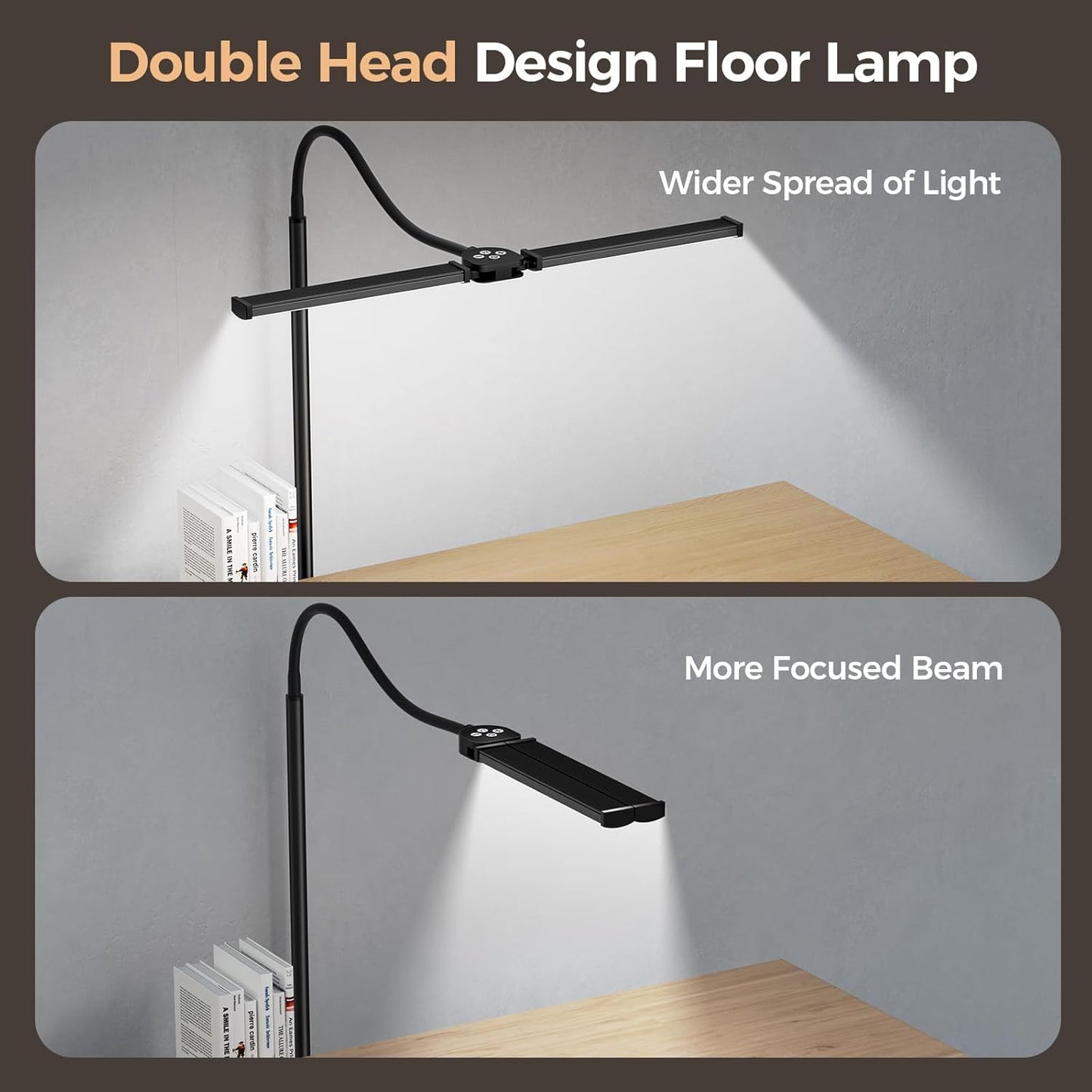 Adjustable LED Floor Lamp for Living Room & Office – Dual Gooseneck, Remote Control, Eye-Caring Brightness