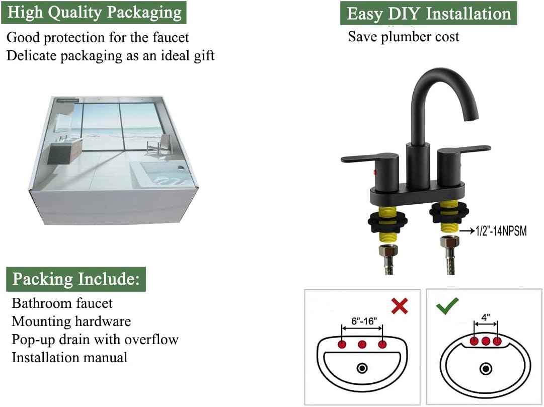 Brushed Gold Bathroom Sink Faucet - Modern 4-Inch Centerset with 360° Swivel Spout & Drain Assembly