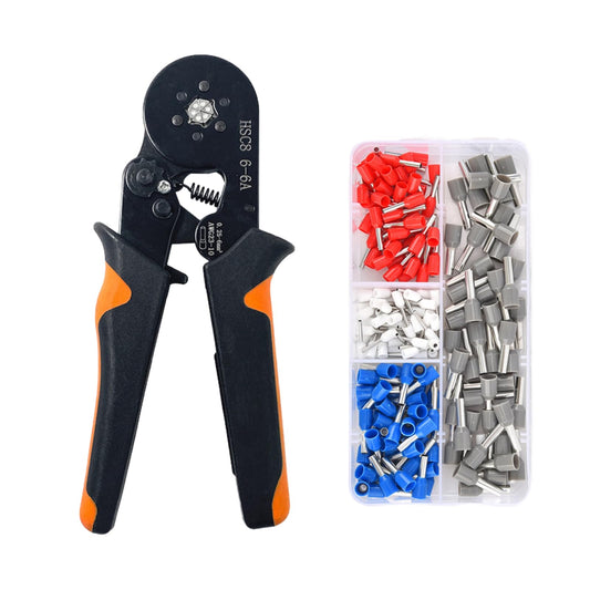 201PCS Ferrule Crimping Tool Kit, AWG23-10 Self-adjustable Ratchet Wire Crimping Tool Kit Crimper Plier Set with 200PCS Wire Terminals Crimping Connectors Wire End Ferrules Terminals