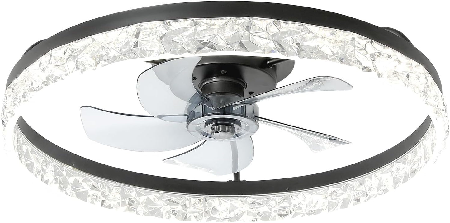 Flush Mount Ceiling Fan with Lights & Remote - 6 Speed Low Profile for Bedroom & Small Rooms
