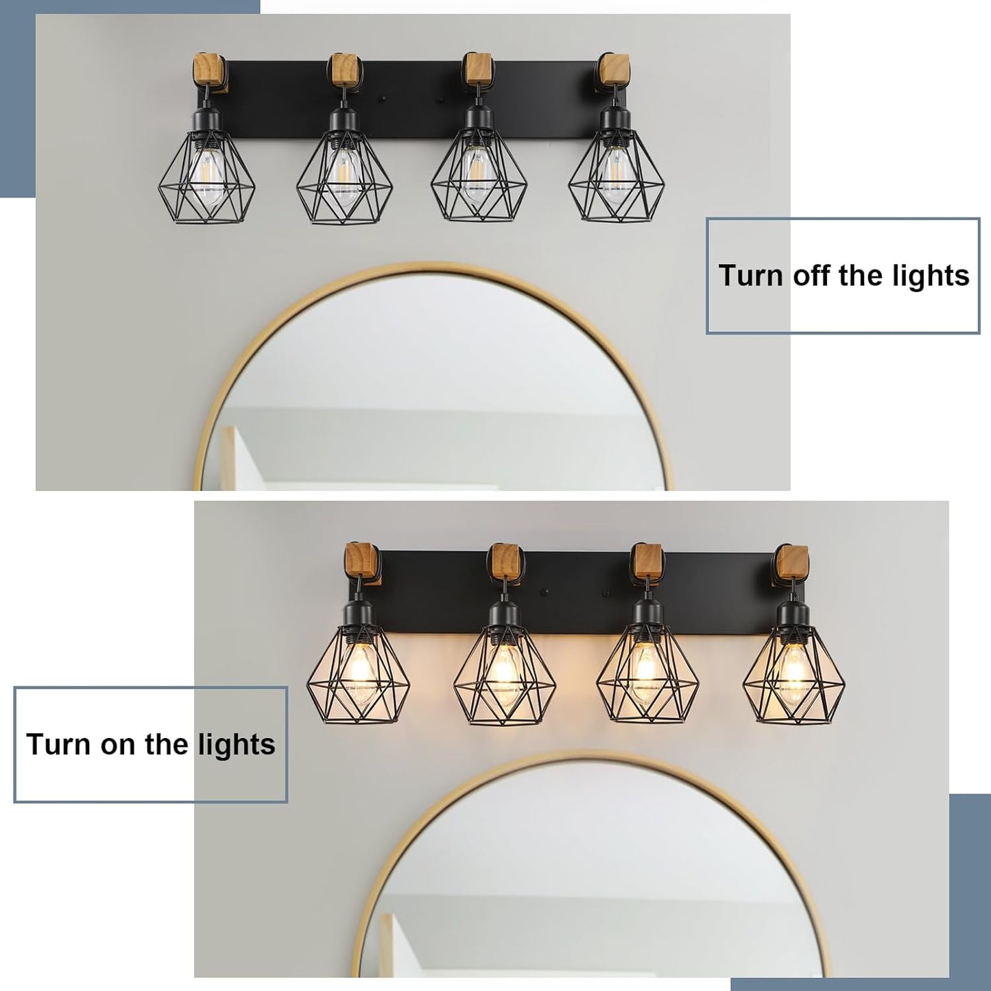 Farmhouse 3-Light Bathroom Vanity Light Fixture - Rustic White Wood Sconces for Mirror