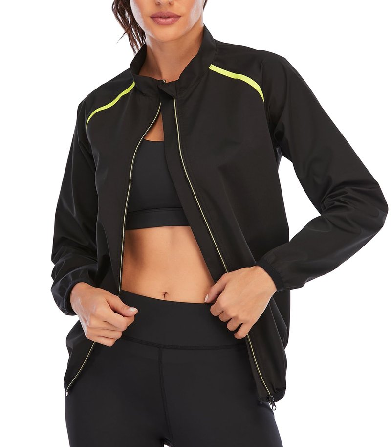 NINGMI Sauna Jackets for Women Long Sleeves Sweat Suit Weight Loss Shirt Zipper Workout Gym Exercise Body Shaper